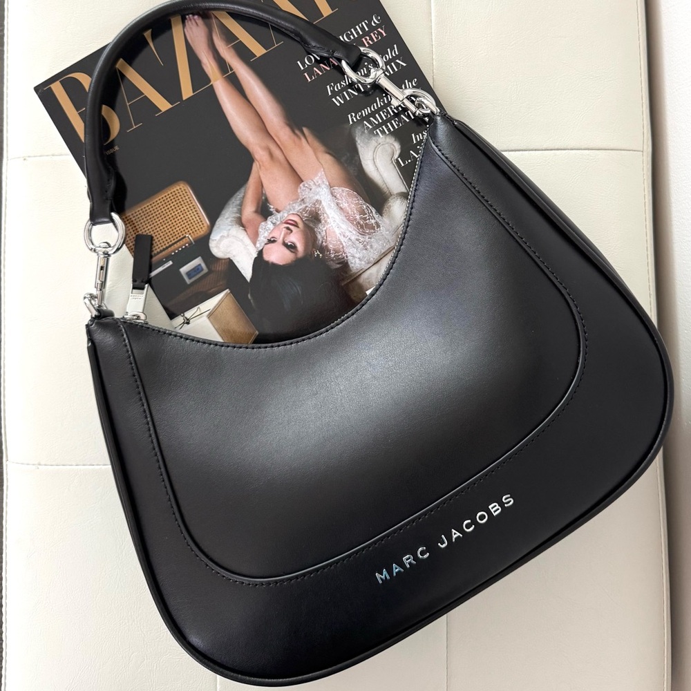 Marc Jacobs Black Leather Crescent Shoulder Bag with Silver Hardware